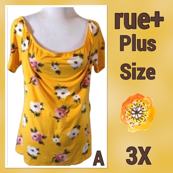 rue+ Tops - rue+ Plus Sizes Yellow Floral Short Tee 3X